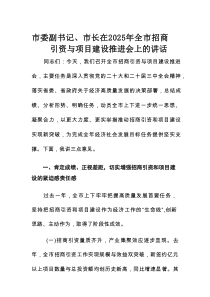 市委副书记、市长在2025年全市招商引资与项目建设推进会上的讲话