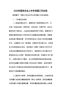 2025年上半年党建工作总结（国有企业）