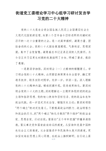 街道党工委理论学习中心组学习研讨发言学习党的二十大精神