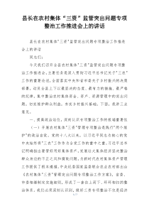 县长在农村集体“三资”监管突出问题专项整治工作推进会上的讲话