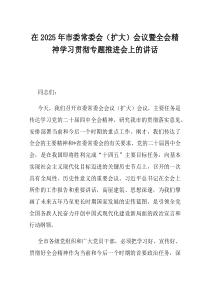 在2025年市委常委会扩大会议暨全会精神学习贯彻专题推进会上的讲话