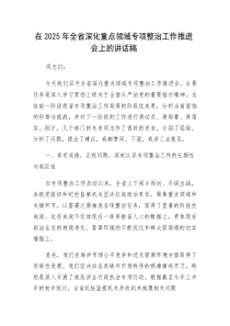 在2025年全省深化重点领域专项整治工作推进会上的讲话稿(材料)