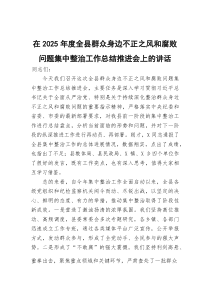 在2025年度全县群众身边不正之风和腐败问题集中整治工作总结推进会上的讲话