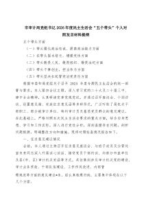 [7例]市审计局党组书记2026年度民主生活会“五个带头”个人对照发言材料提纲（精选）