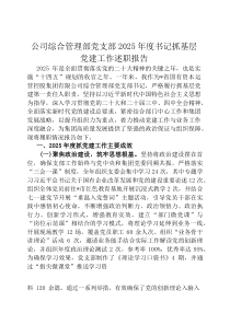 公司综合管理部党支部2026年度书记抓基层党建工作述职报告
