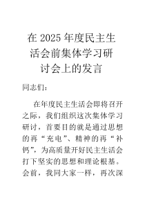 在2026年度民主生活会前集体学习研讨会上的发言
