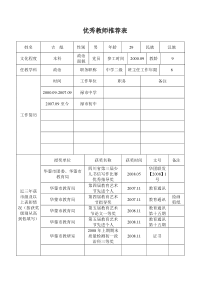 优秀教师推荐表