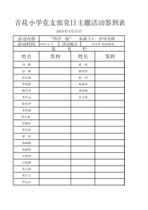 吉花小学党支部主题党日活动签到表