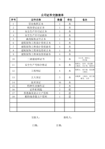 公司证件交接清单