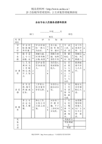 企业专业人员服务成绩考核表