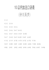 10以内加法口诀表