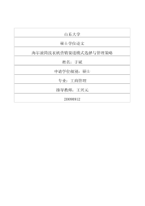 海尔滚筒洗衣机营销渠道模式选择与管理策略
