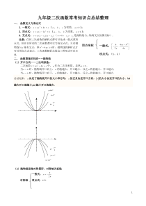 九年级二次函数常考知识点总结整理