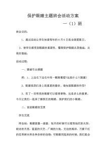 保护眼睛主题班会活动方案