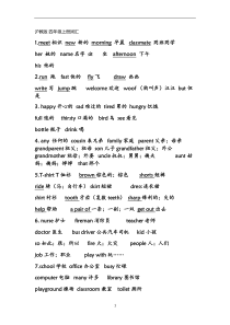 沪教版四年级英语上册词汇