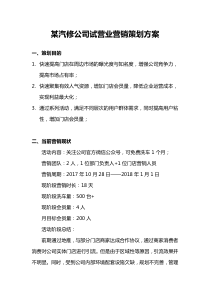 某汽修公司试营业营销策划方案1