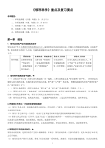 自考《领导科学》重点及复习要点