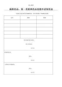 麻醉药品基数申请表格模板