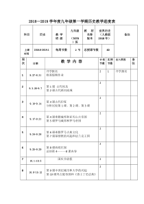 九年级第一学期历史教学进度表