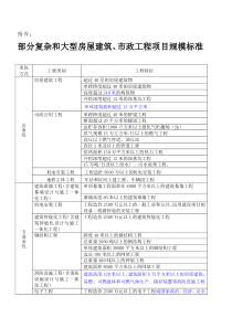 部分复杂和大型房屋建筑市政工程项目规模标准