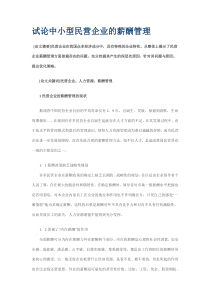 试论中小型民营企业的薪酬管理
