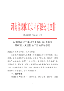 河南能源〔2016〕2号-河南能源化工集团关于做好2016年度煤矿重大灾害防治工作的指导意见
