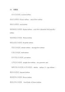 水轮机部分名称中英文对照