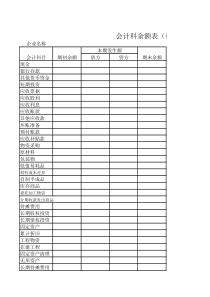 会计科目余额表