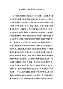 乡村振兴：培育新型乡村社会组织