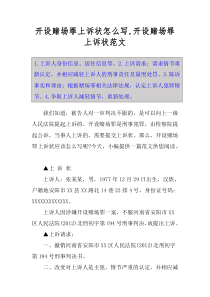 开设赌场罪上诉状怎么写-开设赌场罪上诉状范文