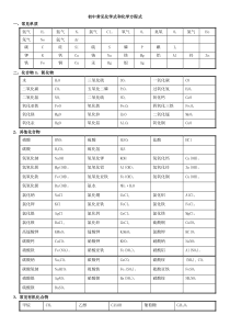 初中常见化学式和化学方程式