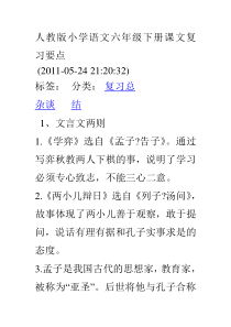 人教版语文六年级下册总复习资料班级