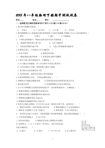 2015年八年级物理下册期中测试试卷