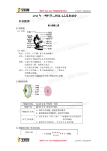 2013年中考科学二轮复习之生物部分(知识点+练习)