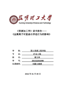 (资源加工学)金属离子对蓝晶石浮选行为的影响