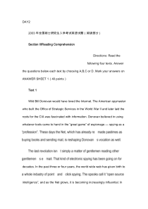 2003年全国硕士研究生入学考试英语试题(阅读部分)