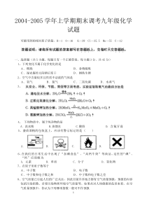 2004-2005学年上学期期末调考九年级化学试题
