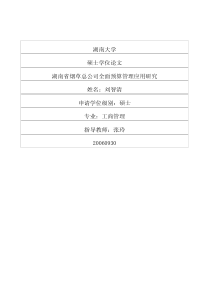 湖南省烟草总公司全面预算管理应用研究