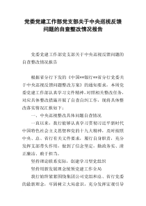党委党建工作部党支部关于中央巡视反馈问题的自查整改情况报告