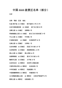 中国AAAA级景区名单