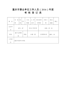 重庆市事业单位工作人员2016年度考核登记表