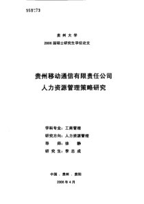 贵州移动通信有限责任公司人力资源管理策略研究