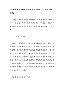 2019年党员领导干部民主生活会工作方案-范文汇编