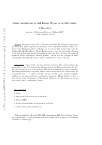 Indian Contributions to High Energy Physics in the