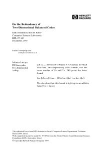 On the Redundancy of Two-Dimensional Balanced Code