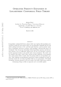 Operator Product Expansion in Logarithmic Conforma