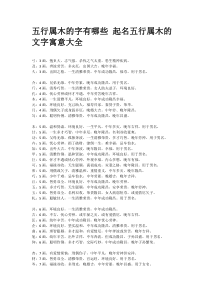 五行属木的文字,寓意大全