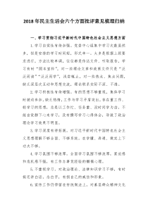 2018年民主生活会六个方面批评意见