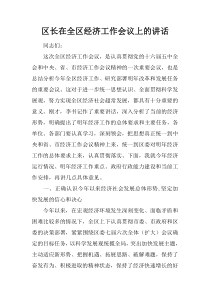 区长在全区经济工作会议上的讲话