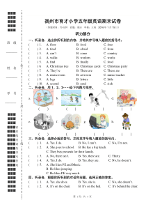 扬州市育才小学五年级英语期末试卷